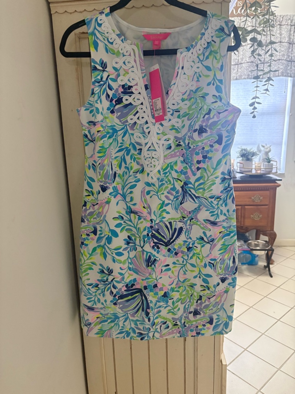 Lilly Pulitzer Sleeveless Shell-Print Dress in White, Blue, Pink, Green